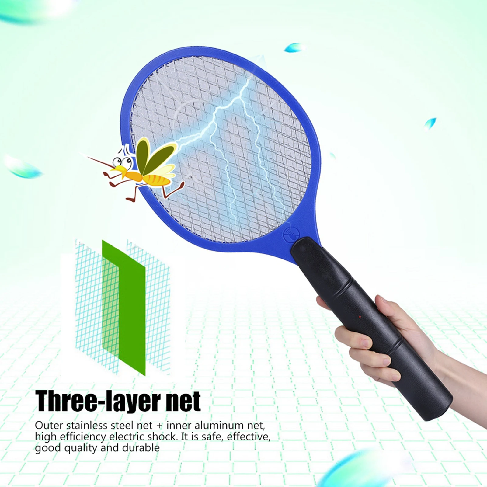 Summer Mosquito Killer Triple Nets Battery Power Fly Swatter Pest Electric Repeller Bug Zapper Racket Wireless Long Handle Tool