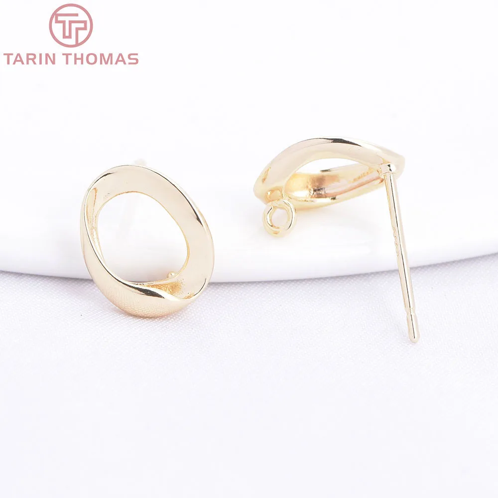(10558) 6PCS 8.5x10MM 24K Gold Color Brass O Shape Stud Earrings with Hanging Hole High Quality DIY Jewelry Making Accessories