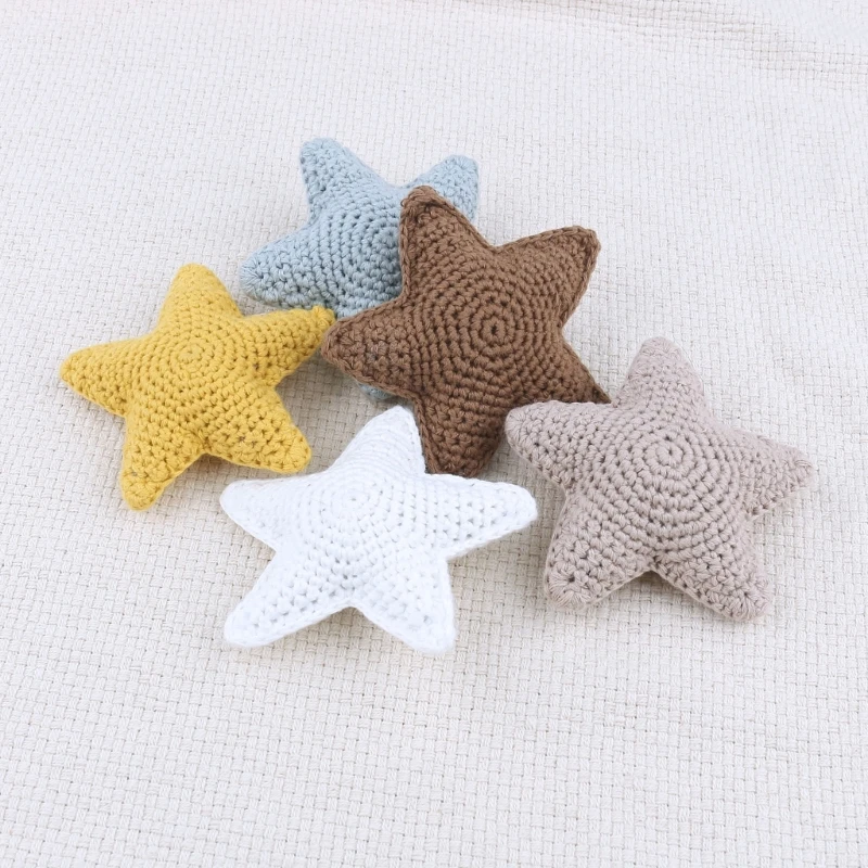 Handwoven Pentagram Rattle Teether Crochet Bead Pacifier Clip DIY Accessories K5DD