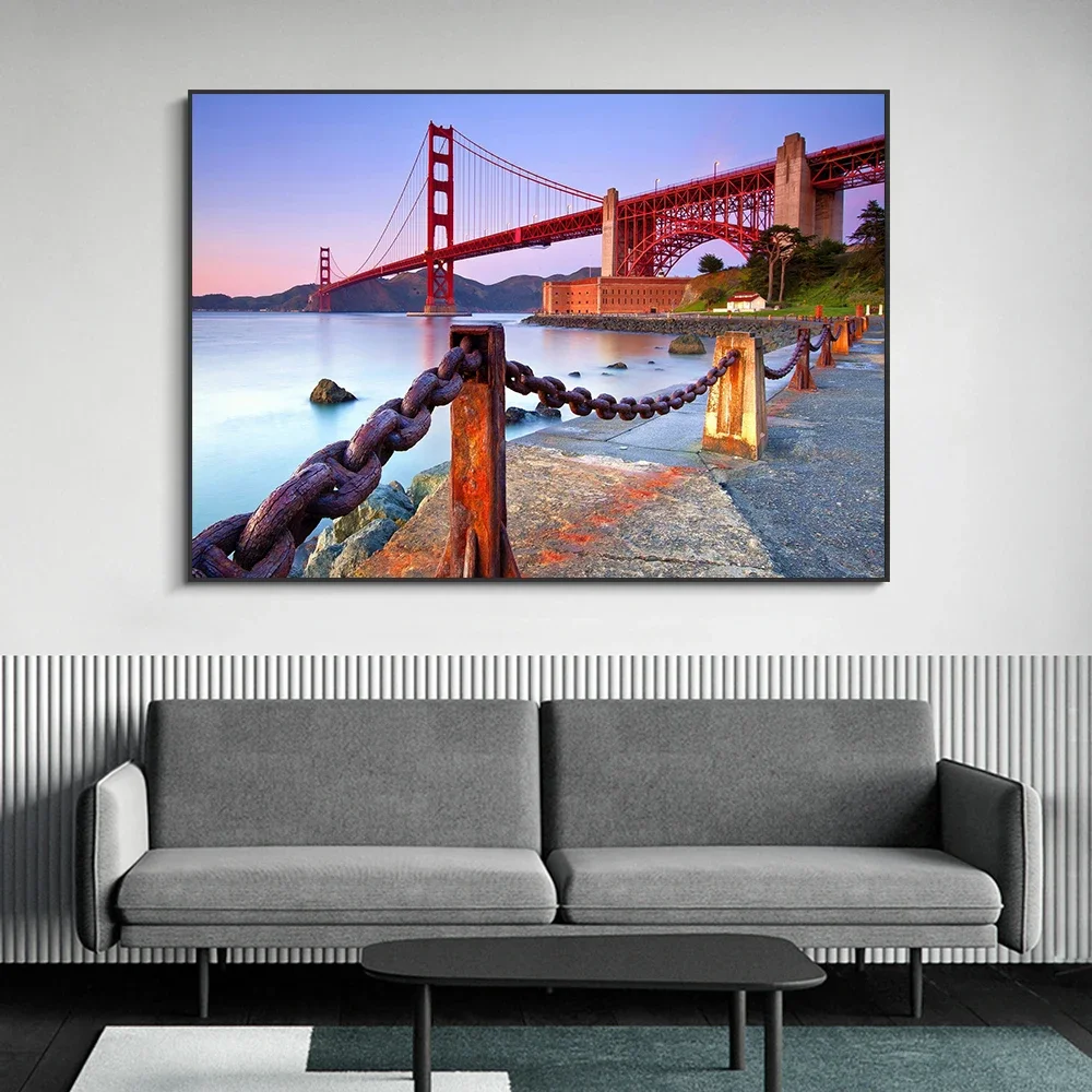 Golden Gate Bridge Canvas Art - San Francisco Scenery Wall Decor for Living Room (Poster/Print)