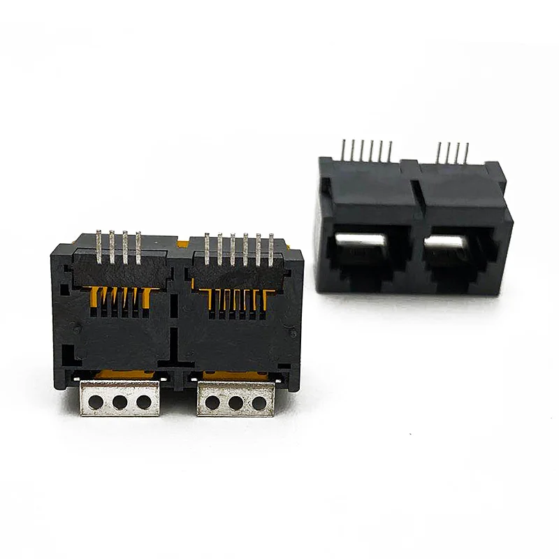 5PCS RJ11 Connector 1 x 2 Twin Cell RJ12 RJ9 Socket 4P4C 6P6C Patch Type Flat Needle SMT Standing 180 Degrees