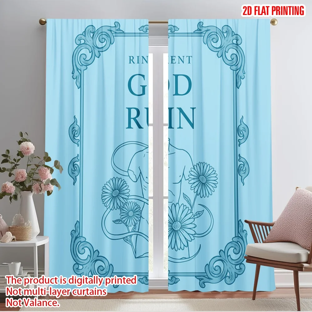 

2pcs 2D flat printing Party Curtains Rina Kent God Ruin 100% Polyester Fabric Without Electricity Holiday Decorations Perfect