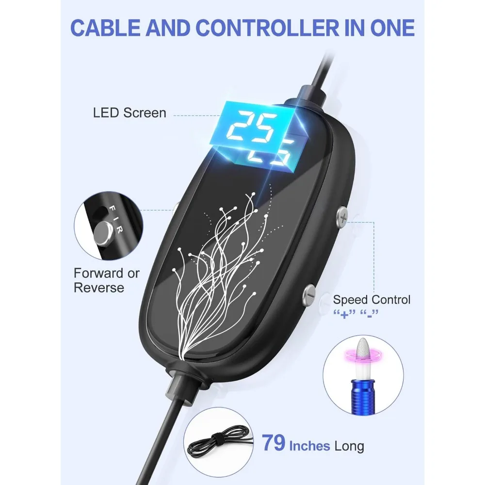 Profesjonalny zestaw do manicure i pedicure Subay, elektryczny frezarka do paznokci z wyświetlaczem LED, 25000 obr./min, 11 elementów plus 20 szlifów