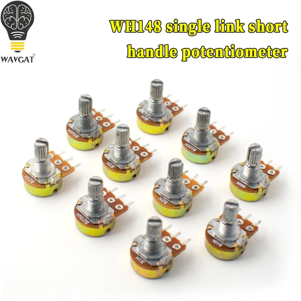 WAVGAT 10PCS WH148 Potencjometr liniowy B1K B2K B5K B10K B20K B50K B100K B250K B500K B1M Wałek 15mm z nakrętkami Podkładki 3pin WH148
