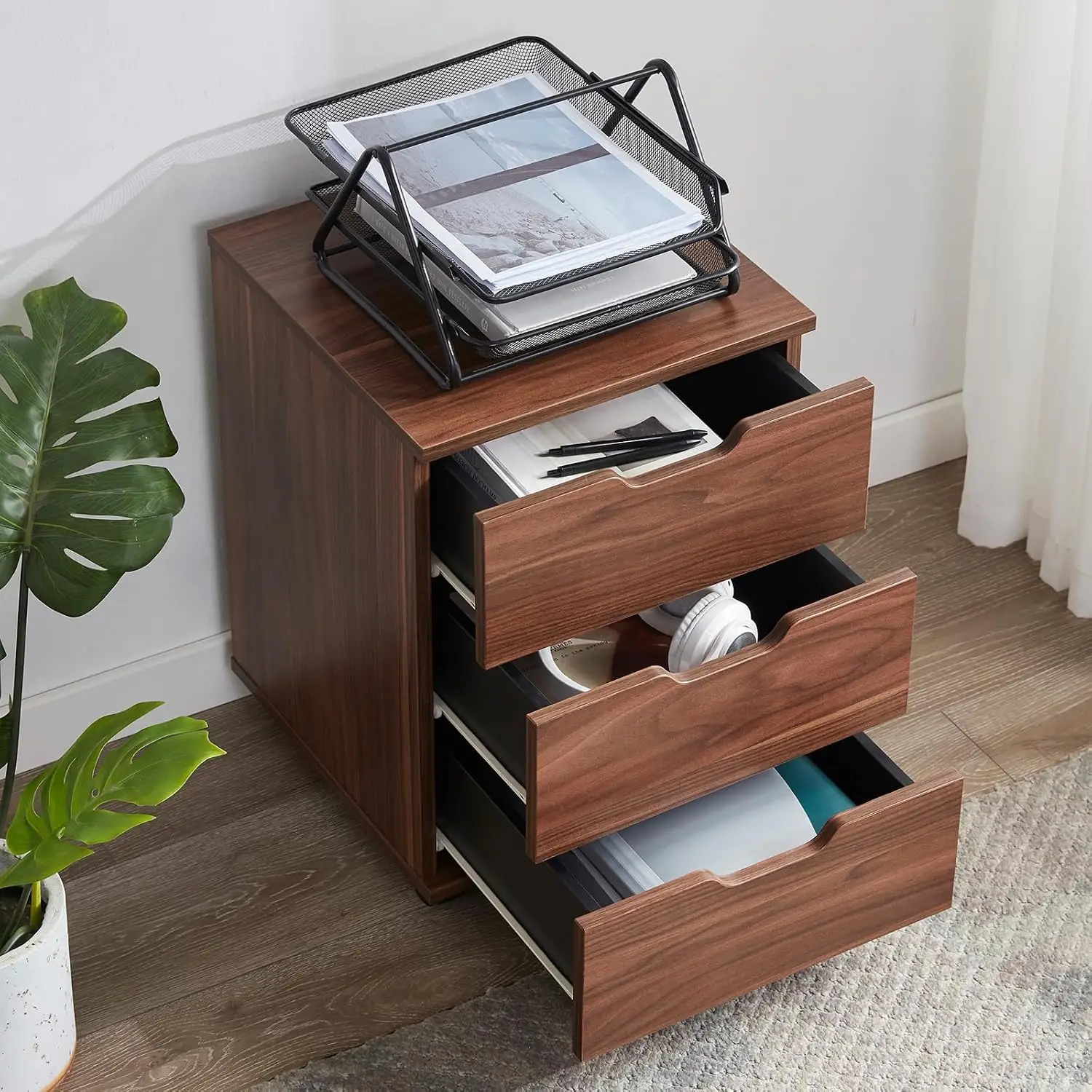 Wood File Cabinet for Home Office,Under Desk 3 Drawer Mobile File Cabinet(Brown,Fully-Assembled)