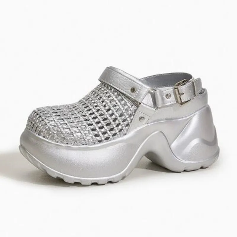 

Thick Soled Sandals Women Summer 2026 New Hollow Out Breathable Sandals Versatile Silver Black Height Increasing Women's Shoes