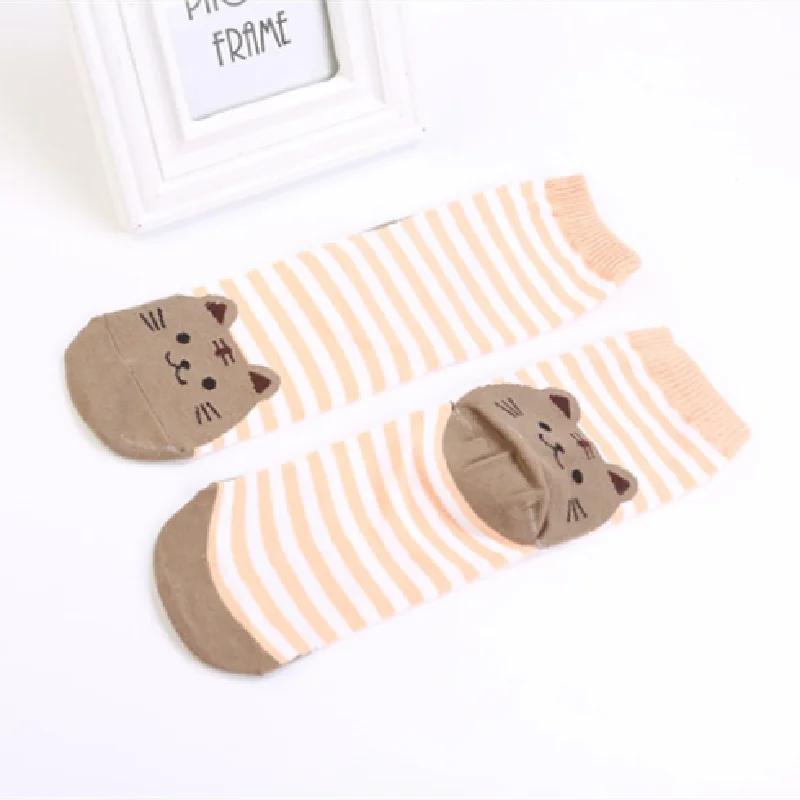 Cartoon Straight Socks for Women Adult Striped Cat Socks for Women Cotton Kitten Socks Baby Girl Socks