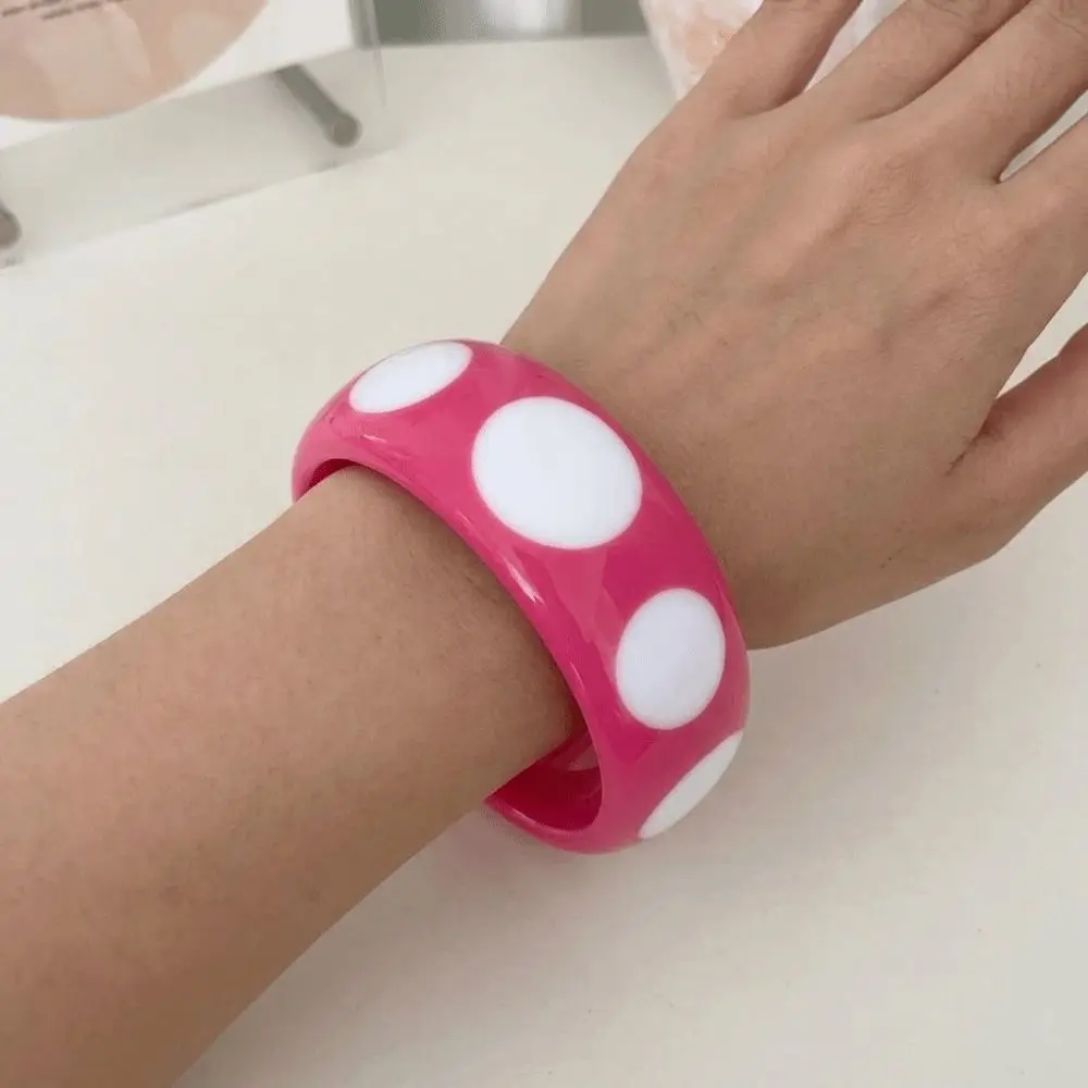 Vintage Round Wide Resin Polka Dot Bangles Hip Hop Colored Geometric Wristband Cool Punk Style Stackable Jewelry Party