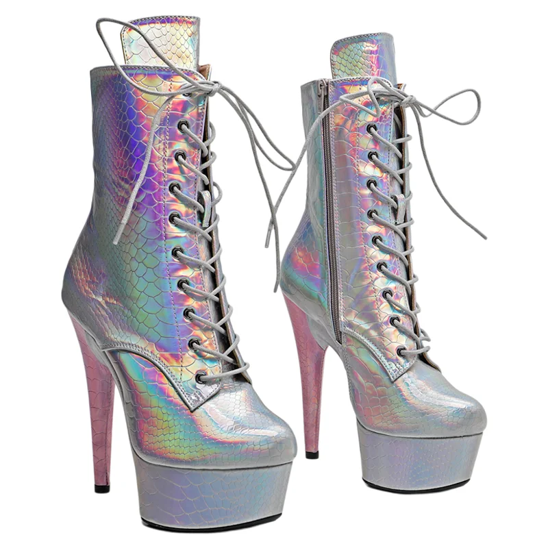 Leecabe  15CM/6inches Sanke PU Trendy fashion High Heel platform closed toe stripper heel  Pole Dance boots