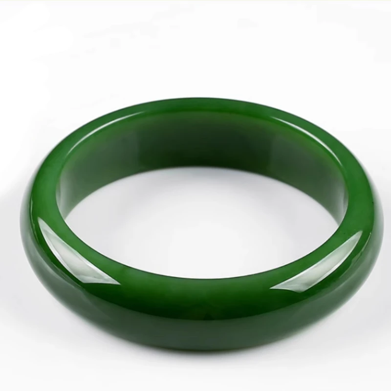 Lao Keng Jade Bracelet Women's Spinach Green Bracelet Wide Strip Safety Bracelet