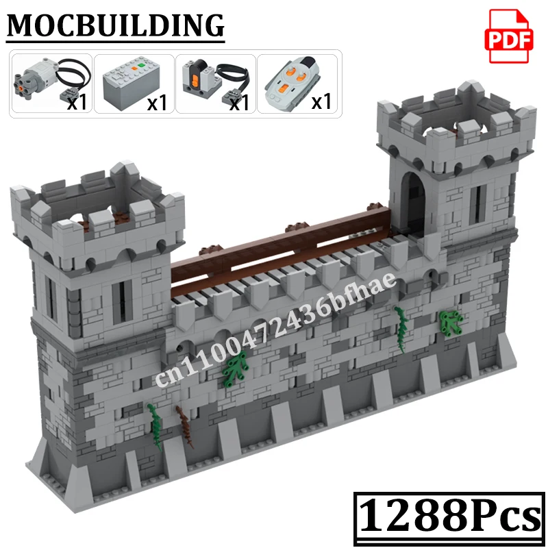 Bloques de pared de castillo con cinta transportadora, suelo motorizado MOCBUILDING, edificios medievales con bloques de Motor, juguetes de construcción, regalo