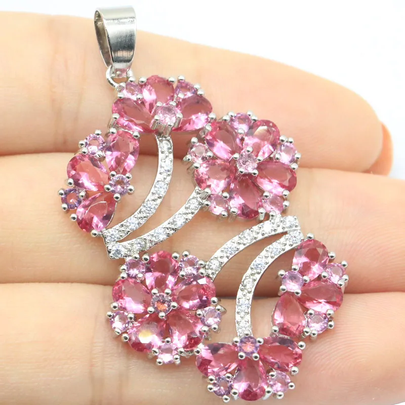 

Buy 4 Get 1 Free 51x29mm Eye Catching Rich Blue Aquamarine Pink Morganite White CZ Jewelry For Women Wedding Silver Pendant