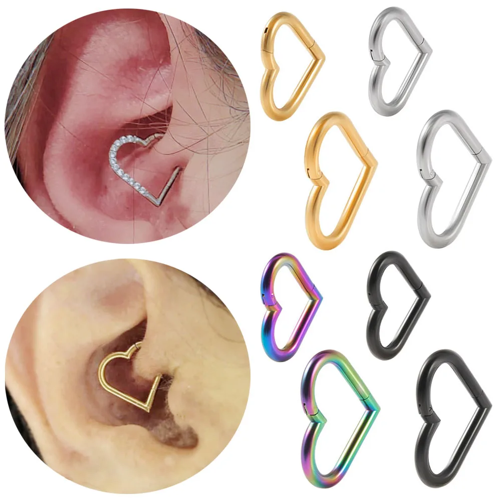 

1PC Heart Hoop Earrings for Women Girls Stainless Steel Cartilage Tragus Helix Piercing Body Jewelry 16G