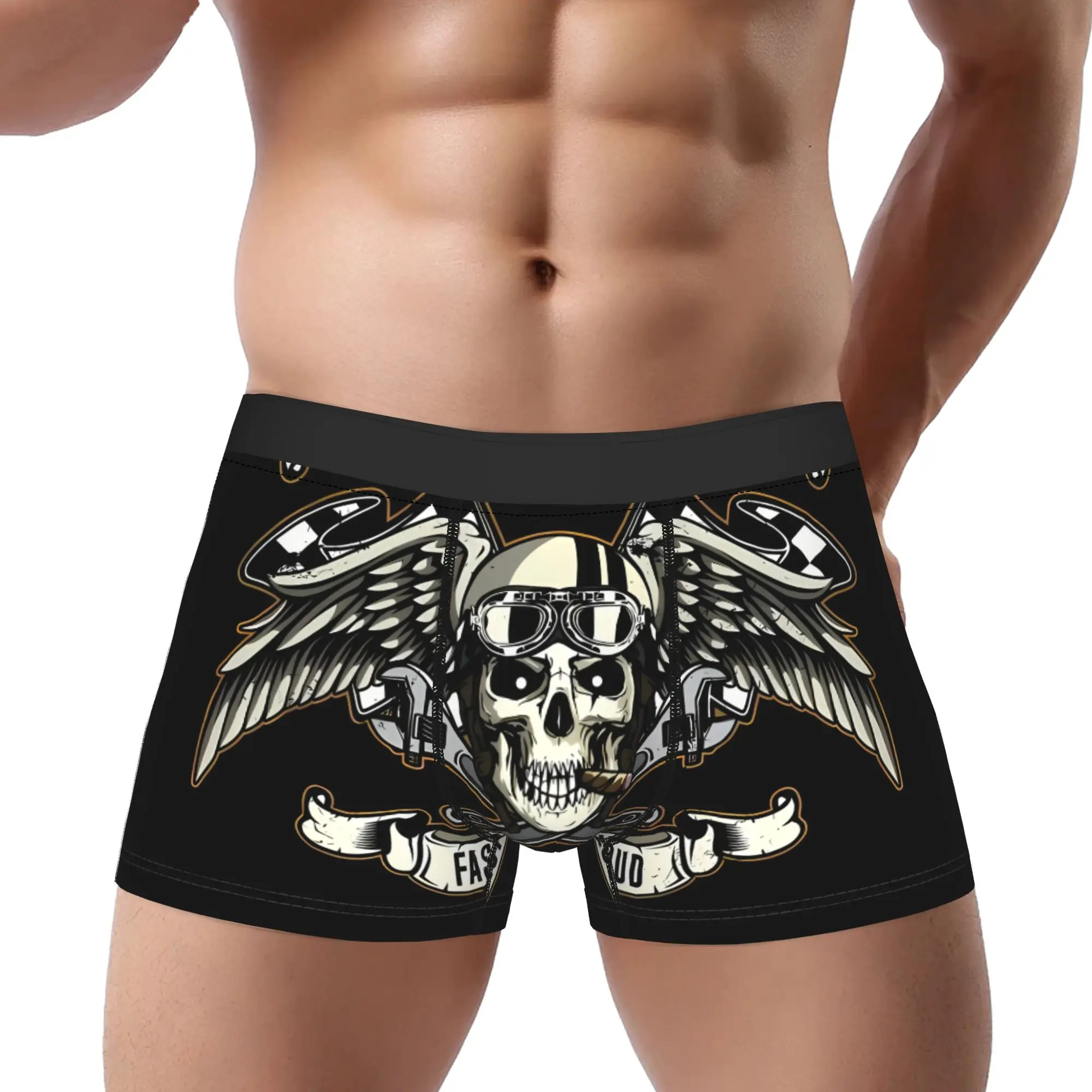 

Motorcycle Skull Underwear Man Polyester Boxer Briefs Underpants Printed