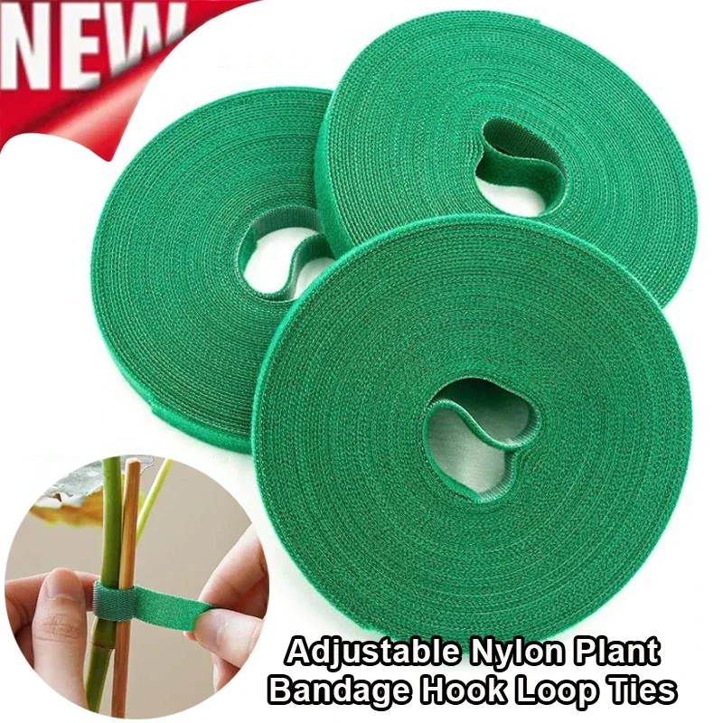 Cinta ajustable de nailon para plantas con gancho y bucle, cinta de sujeción reutilizable, clips autoadhesivos verdes para fijar plantas, accesorios de jardín