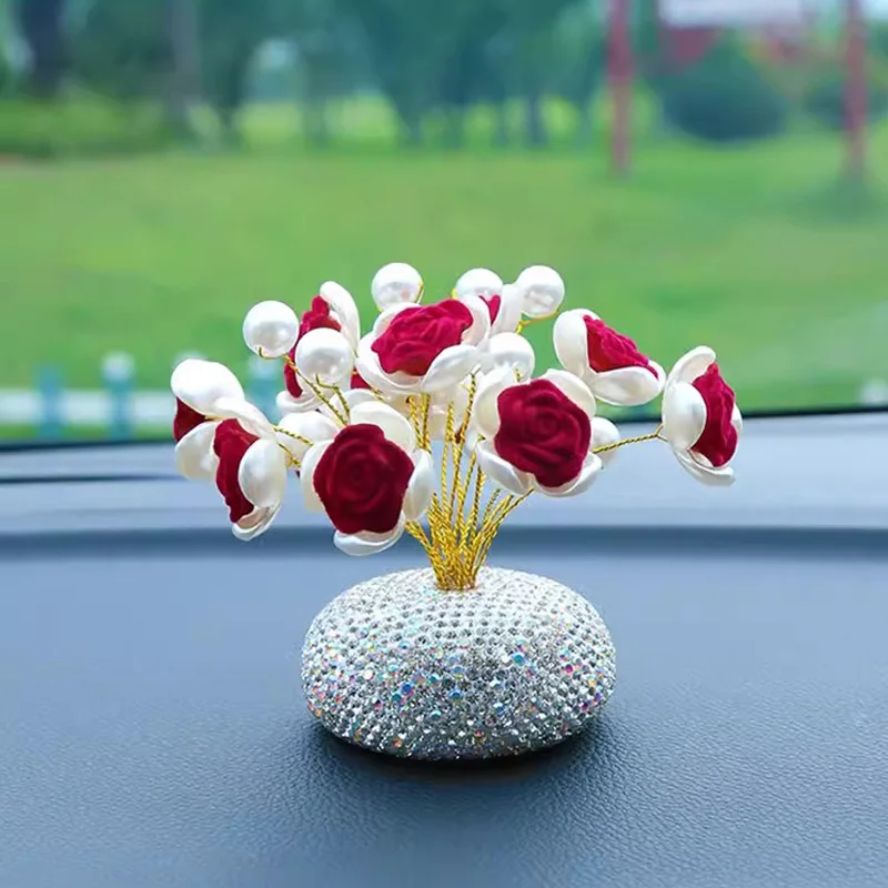 Cute Diamond Rose Flowers Car Center Console Ornaments Air Freshener Auto Dashboard Interior Decortion Crystal Perfume Stickers