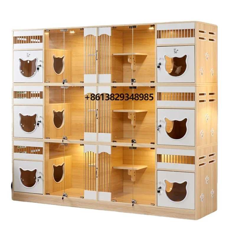 Cat Villa Animal Veterinary Supply Small dog hotel Cat hotel Wooden Material Cat Cage Display Cage