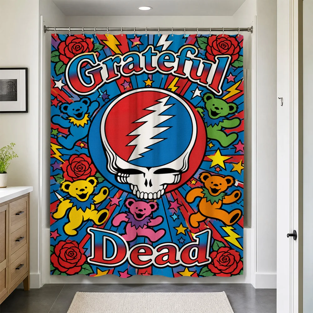 Waterproof Grateful Dead Shower Curtain Pop Art Novelty Liner Decorative Bathroom Accessories for Modern Unique Home Decor