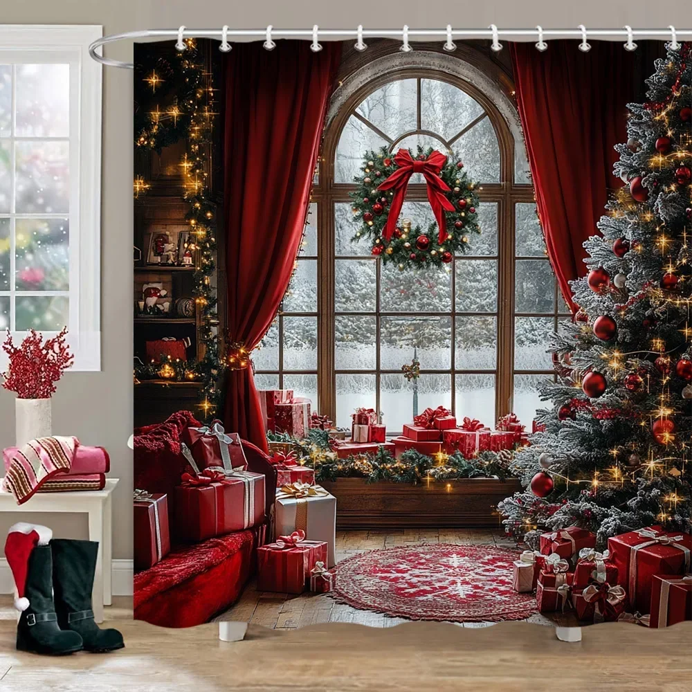 

Рождественские подарки Занавеска для душа Рождественская елка Зимний лес Кедр Природа Пейзаж Домашняя настенная ткань Ванная комната