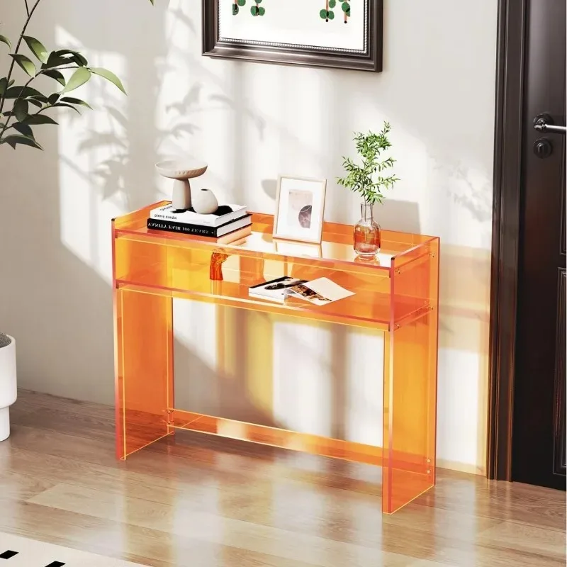 Acrylic orange dressing table light luxury high-end makeup table cream style
