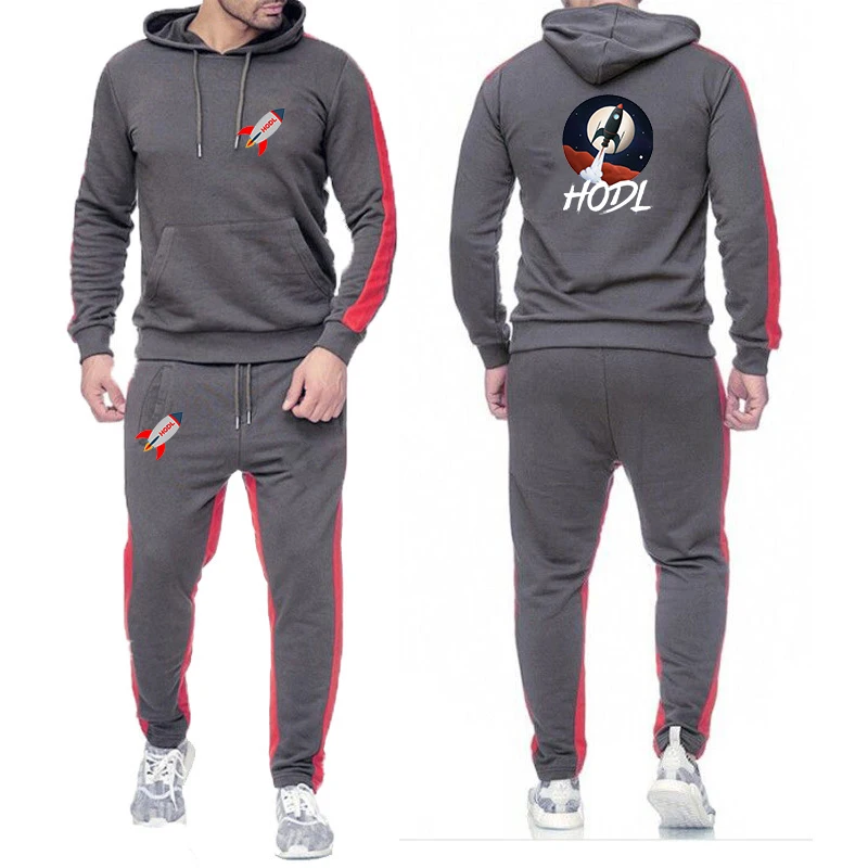 

Bitcoin Cryptocurrency Meme HODL Fashion Printed Tracksuit Men Solid Color Hoodies + Pant Sets Sports Casual Running Suit