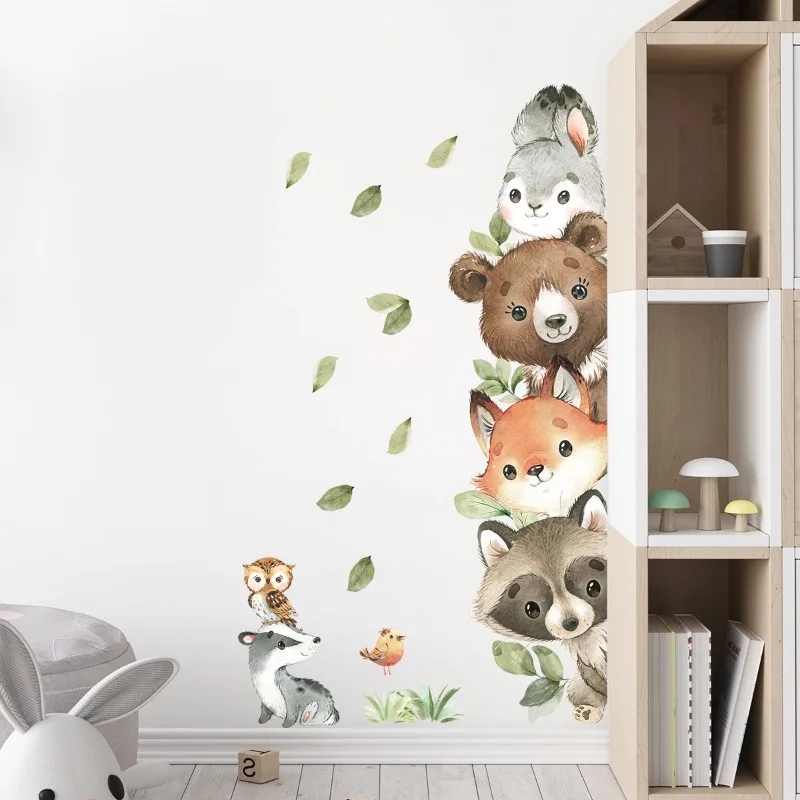 1PC Cute Cartoon Probe Stacked Sitting Small Animal Wall Stickers for Kids Room Bedroom Home Decoration Wall Decor
