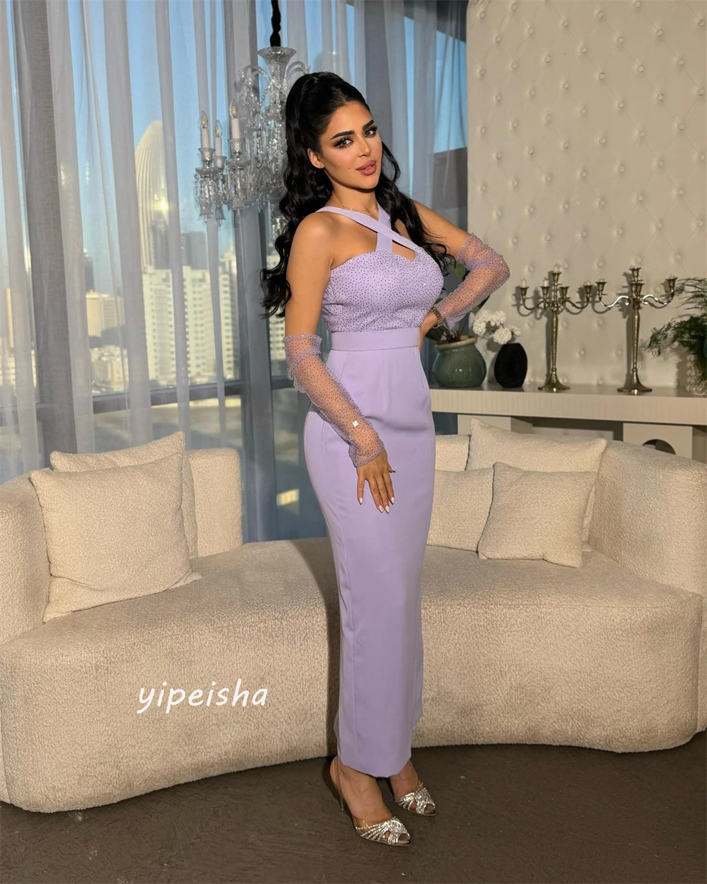 Vestido de baile de cetim feminino, estilo Arábia Saudita, halter formal, clássico, vestidos para ocasiões personalizadas