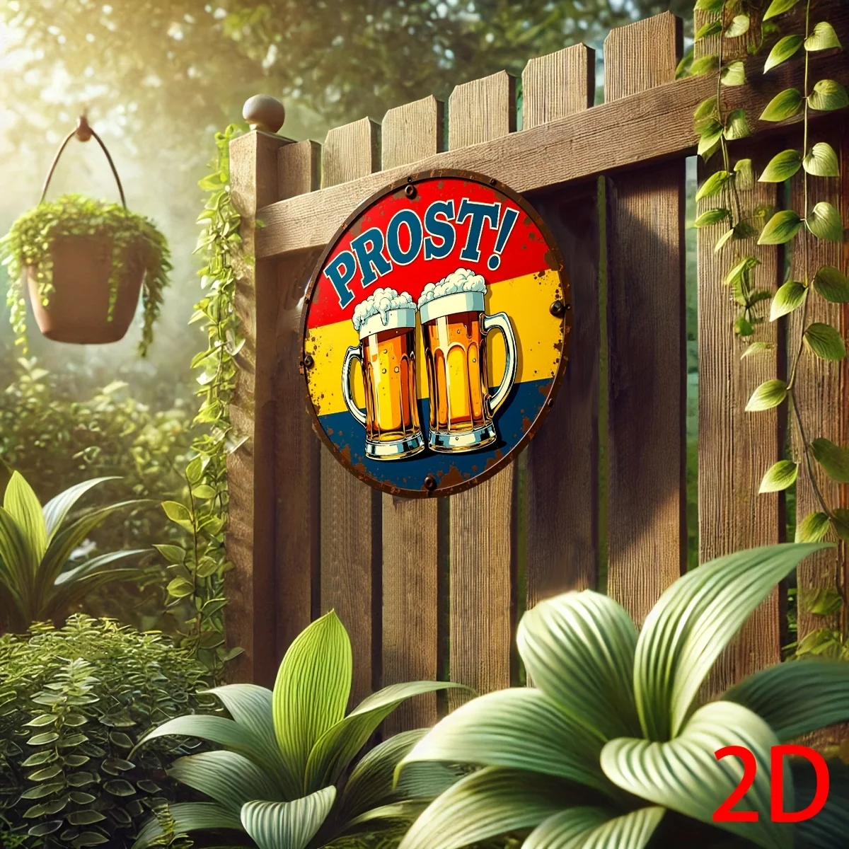 2D Flat - Vintage German Oktoberfest Prost! Beer Mug Metal Wall Decor - Retro Bavarian Pub Sign with Cheers! - Heavy-Duty Alumin