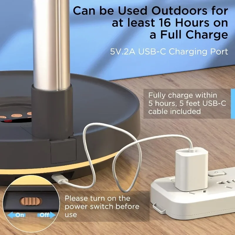 Primevrive ventilatore oscillante alimentato a batteria regolabile in altezza ricaricabile Home Office tenda da campeggio all'aperto da viaggio