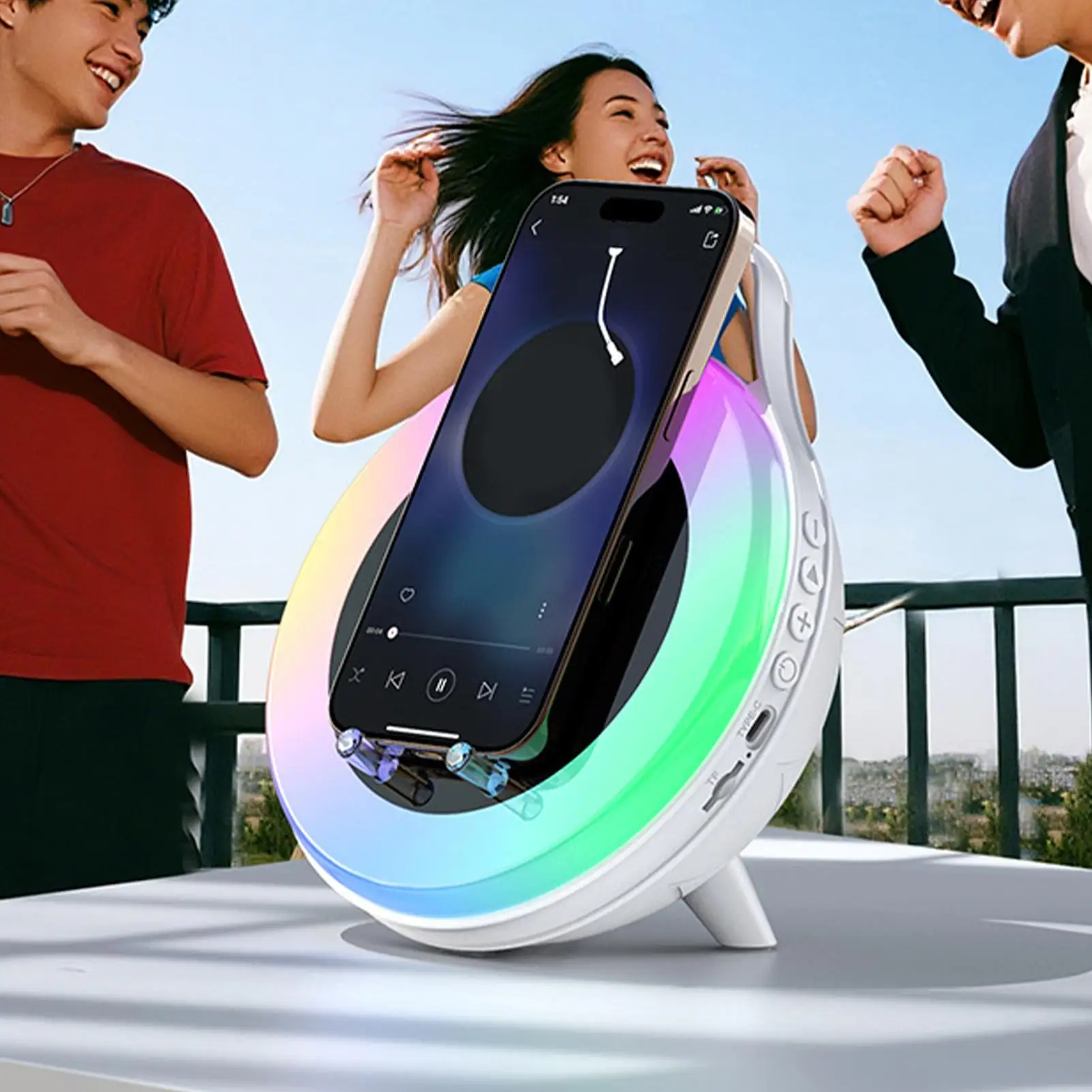 Phone Stand Speaker Fast Charging RGB Sensor Cellphone Audio Holder Induction Sound Amplifier Charger For Home Office Living