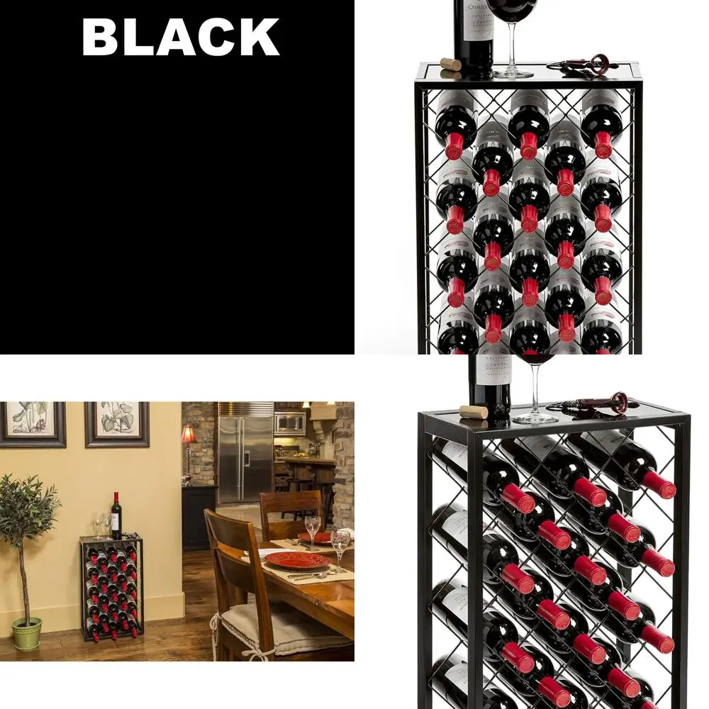 

Freestanding 23-Bottle Black Wine Storage with Glass Shelf for Home, Kitchen, and Bar