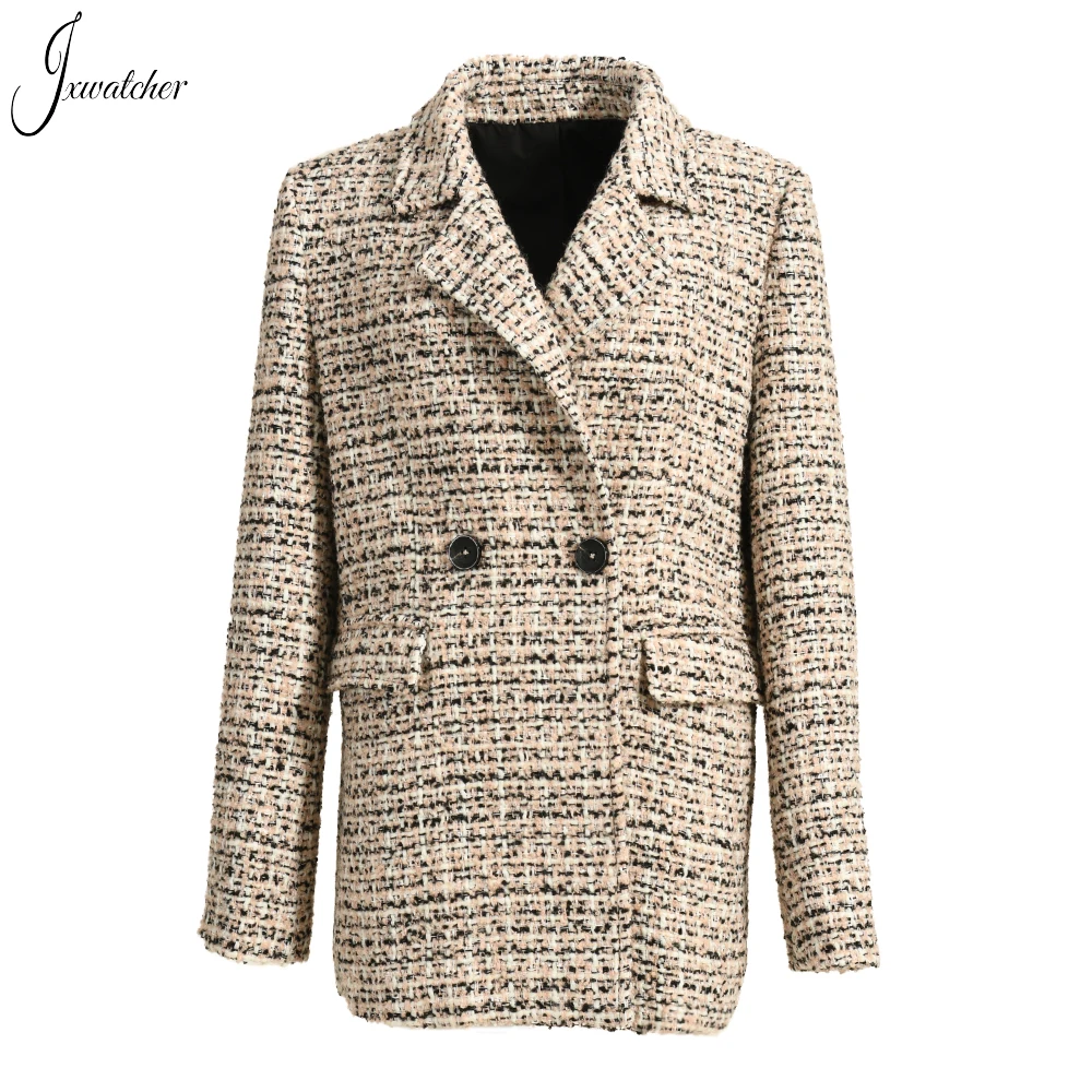 

Jxwatcher Women's Tweed Jacket Double-Breasted High-Quality Winter Woolen Coat Fashion Office Ladies Suit 2023 Spring New Style