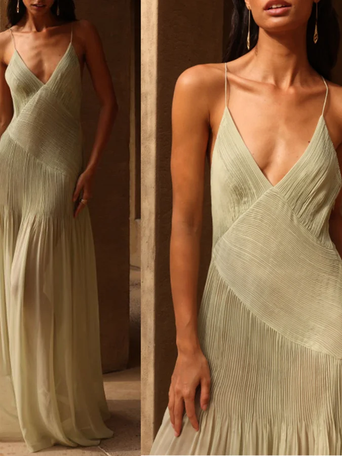 

eer Strapl V-ne Dr Pure Color Midi Dr Street Sle Svel Long Dr Summer Faion Transparent Dr