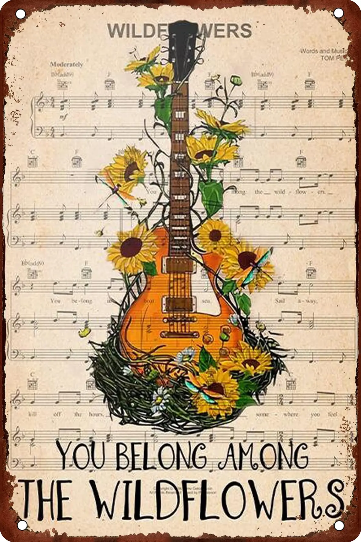 Pancarte en métal vintage « You Belong Among Wildflowers » pour décoration murale de maison, bureau, café, cuisine, chambre, 8x12 pouces