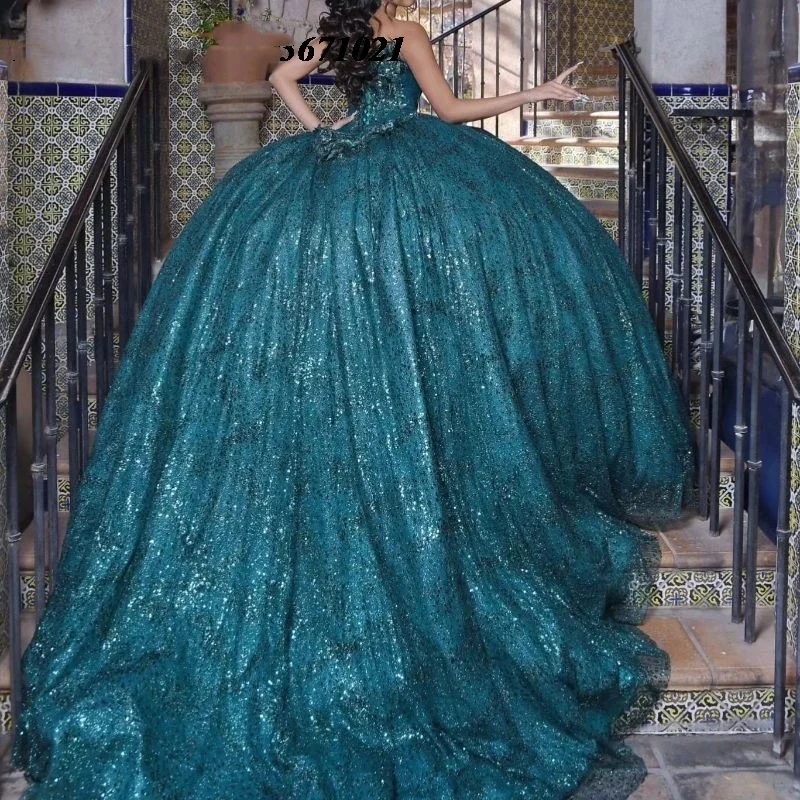 Angelsbridep Customized Sparkly Tulle Ball Gown 15 Years Quinnceanera Dresses Blackish Green Girls Prom Dress Vestidos De Fiesta