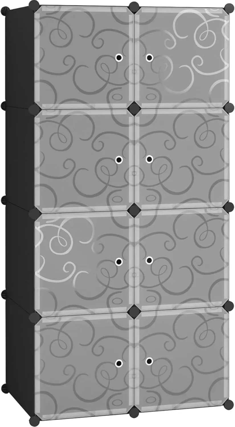 8-Cube Storage Organizer with Doors, DIY Modular Bookshelf for Bedroom and Living Room, Black