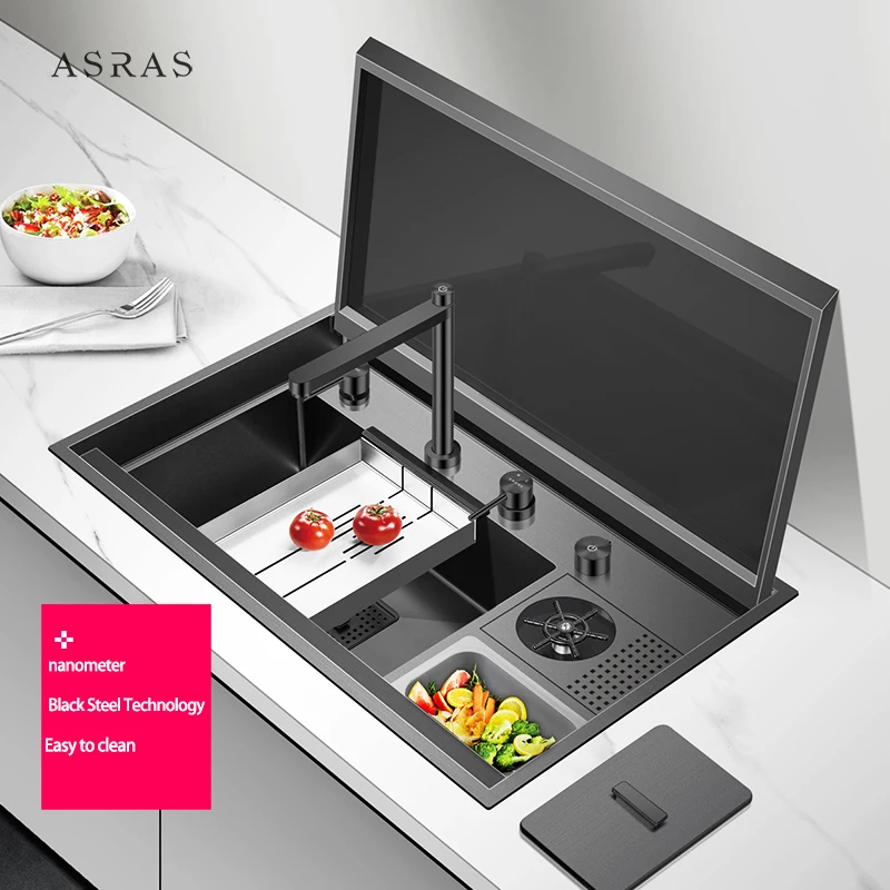 

ASRAS Beautiful Kitchen Stainless Steel Sink with Up-down Faucet and Hidden Design Small Sink