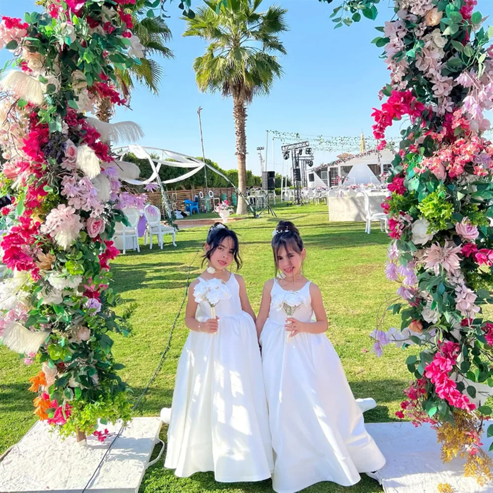 Elegancka satynowa sukienka dla dziewczynki na wesele, bez rękawów, z kokardą, sukienka dla dzieci, młodszej druhny, na przyjęcie urodzinowe, vestidos de comunión