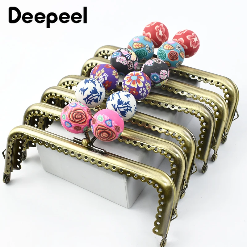 1/2/5Pcs 12cm Metal Handle Purse Bag Frame Retro Bead Kiss Clasp Brass Wallet Sewing Bracket Buckle DIY Hardware Accessories