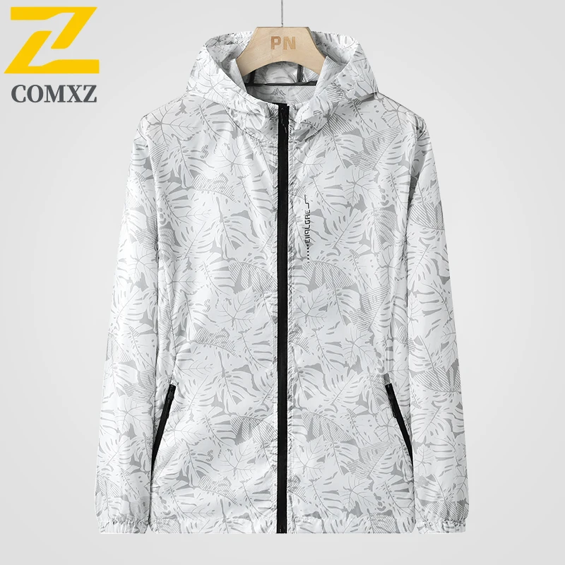

Men's Summer Windbreaker Casual Maple Leaf Camouflage Pattern UV Barrier Sun Protection Jacket Outdoor Camping Lightweight Top