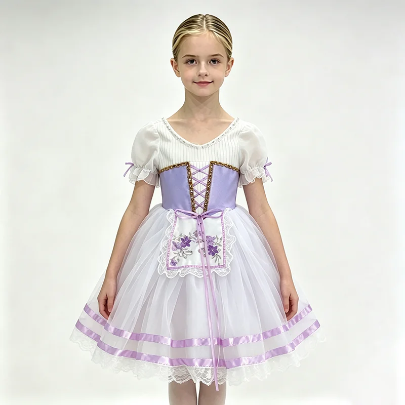 Kids purple and white lace-up  - Embroidery Apron 评论和价格