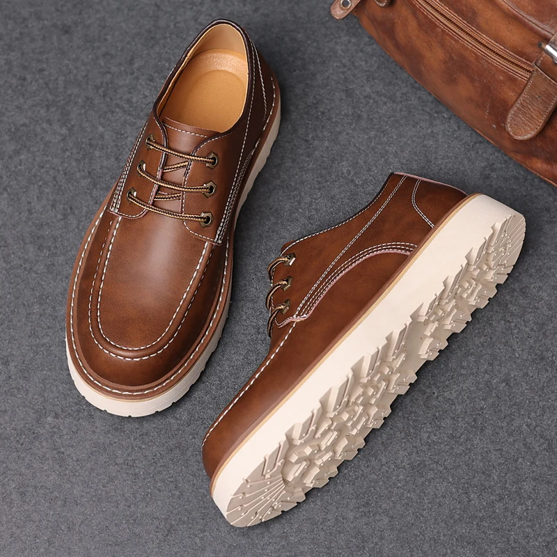 Spring Autumn Fashion Vintage British Men Shoes High Quality Breathable Ankle Boots Tooling Round Toe Lace-up Motorcycle Boots