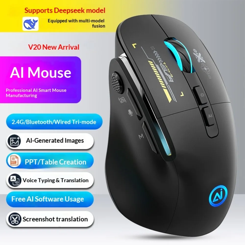 Mouse Sem Fio Recarregável Bluetooth 2.4G Dual Mode Silencioso RGB Ergonômico para PC, Laptop, Escritório, Casa, Jogos e Uso Diário