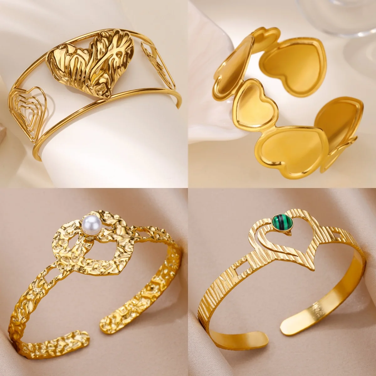 

10pcs Heart Stainless Steel Bracelets for Women Textured Classic Party Y2K Jewelry Bracelet Gifts bijoux acier inoxydable