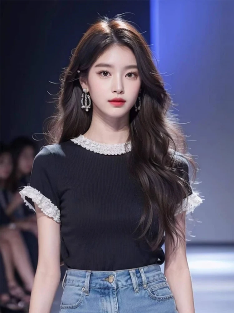 Bla camiseta de madeira feminina verão ort sve topo coreano sle corte reto cor pura commute faion sensação legal