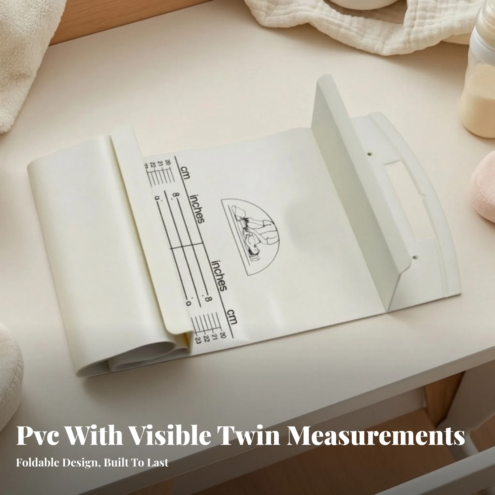 PVC Infant Length-Measuring Mat Lightweight Infant Measuring Mat with Sliding Foot Board Soft Grow Height Chart Washable