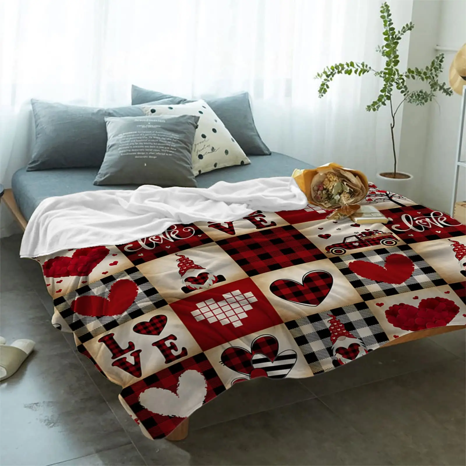 Christmas Valentine's Day Blankets Red Plaid Santa Heart Printed Throw Blankets Cozy Keep Warm Quilts Xmas Gifts Dropshipping