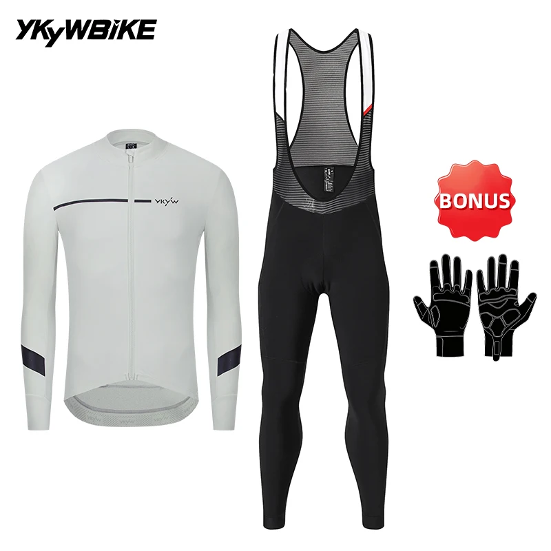 YKYWBIKE Herren-Radsportbekleidung Winter 10-20 ° C Fahrrad-Sets Rennrad-Latzhose Anzug Langarm-Radtrikot Kleidung – Detail 23