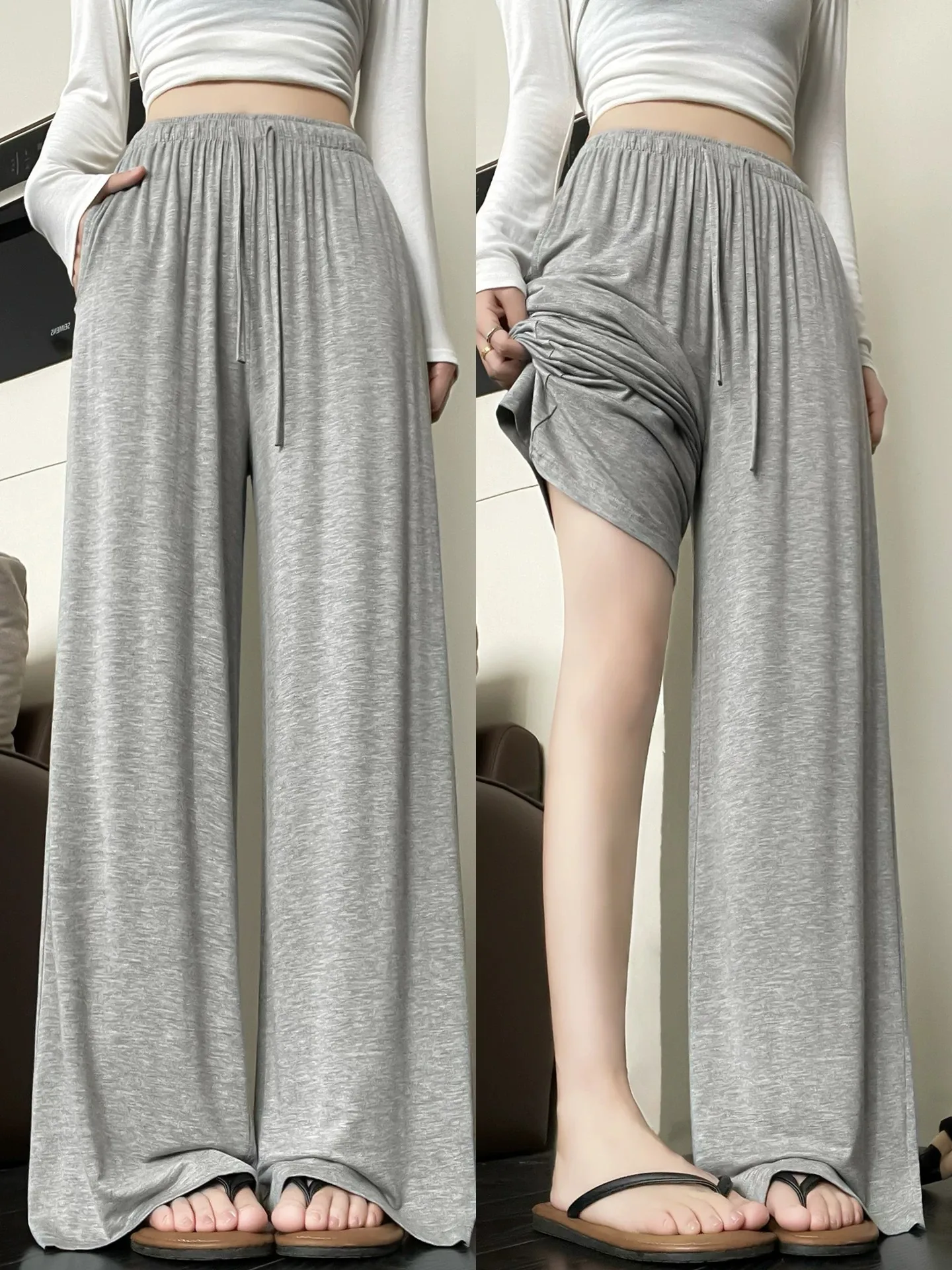 Comfortable High Waist Wide Leg Pants Women's Korean Style Modale Fiber Casual Pants Slimming Effect Early Autumn Fashion
