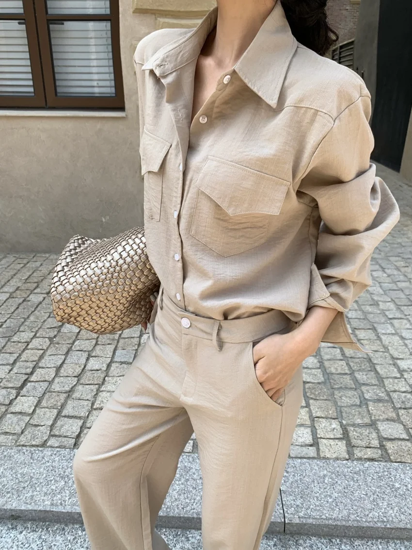 

Alien Kitty Office Lady Shirts Solid Women Chic Full Sleeve New Spring 2025 Work Wear Straight High Street OL Casual Pants